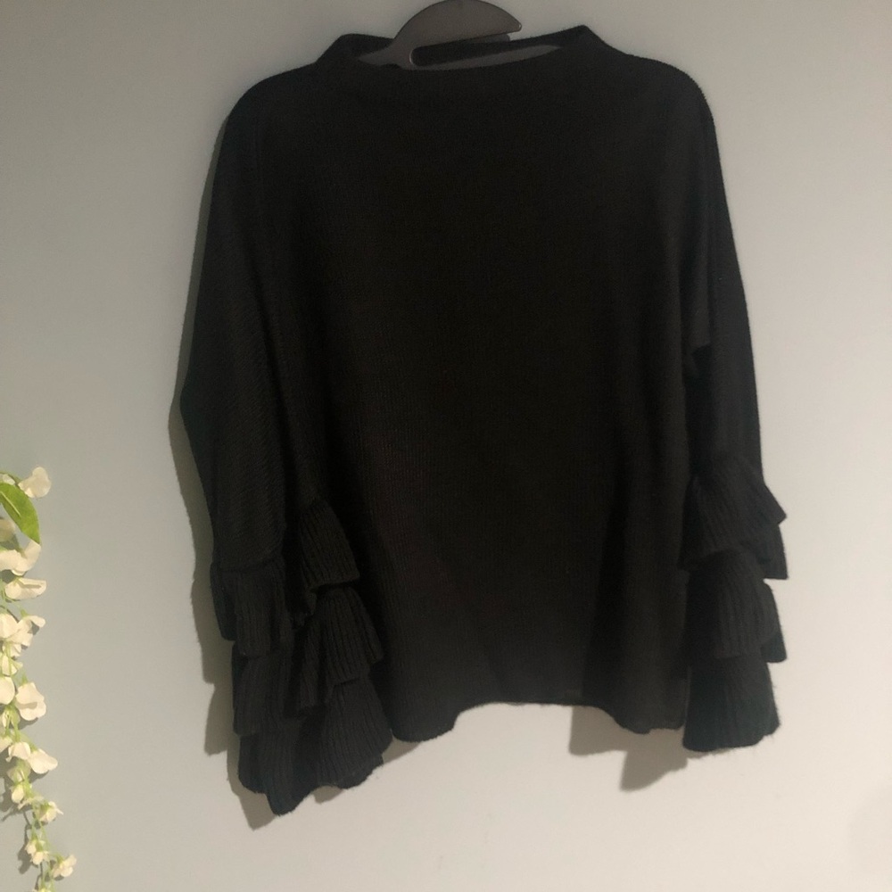 Elegant Black Ruffle Sleeve Sweater